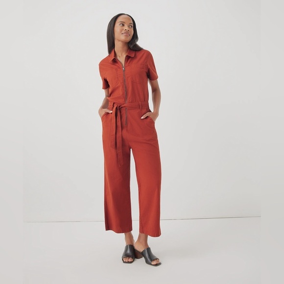 Pact Pants - NWT Pact Size XS Tandoori The Boulevard Brushed Twill Zip Front Jumpsuit